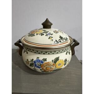 ASTA Enamel Cookware 7" Casserole Pot with Lid Floral Amsterdam Pattern